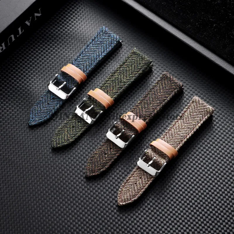 Leather Tweed Nylon Watchband Strap for Omega for Seiko 18/20/22mm Men Women Replacement Wristband Vintage Tweed Fabric Bracelet image 5