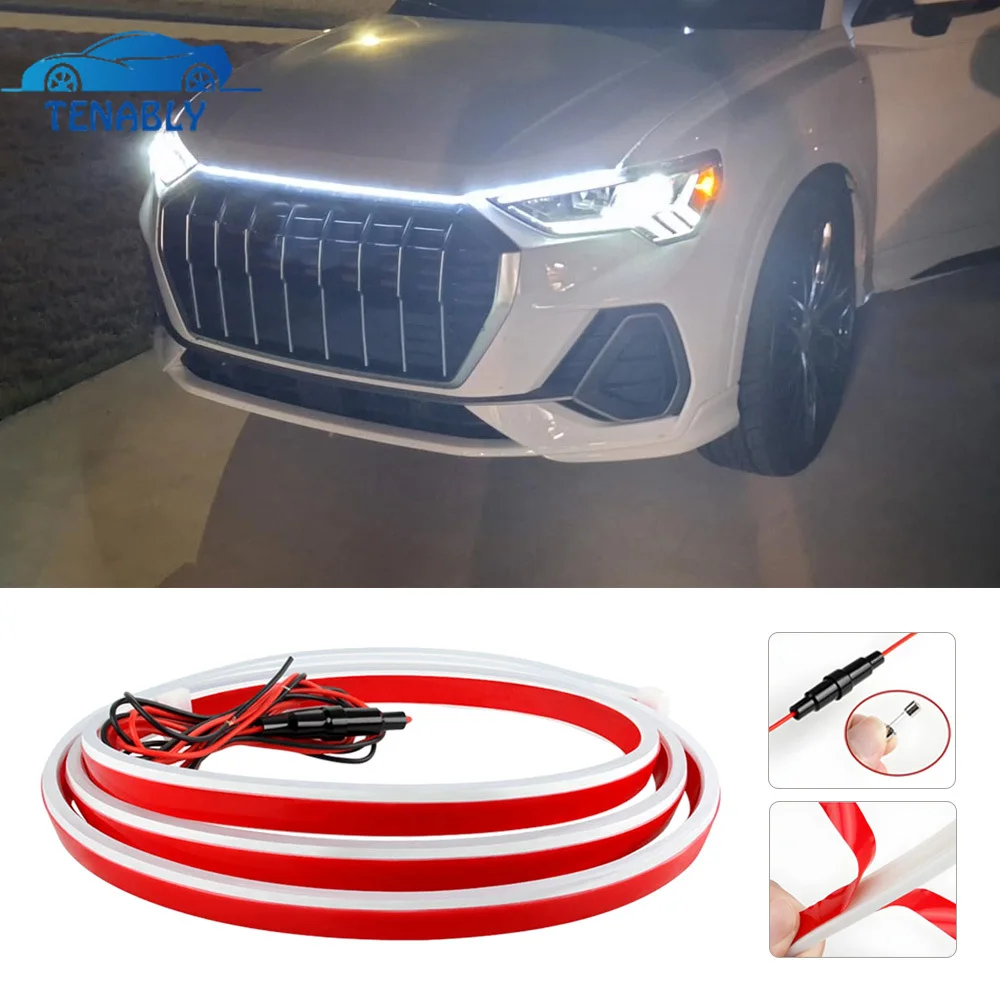 Car Daytime Running Light Strip 12V Exterior LED Hood Light Strip Dynamic Scan Startup Flexible Welcome DRL for Car SUV Truck