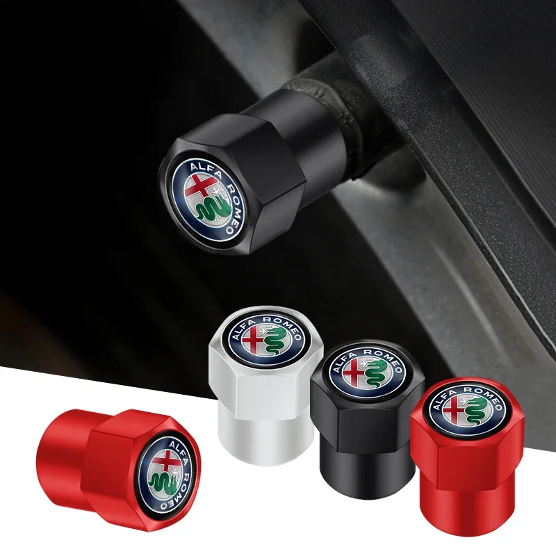 Hub Caps 4Pcs Car Wheel Tire Valve Caps Dust Accessories For Alfa Romeo Giulietta GT 159 147 156 Mito Brera Giulia F1 Stelvio Vo view 3