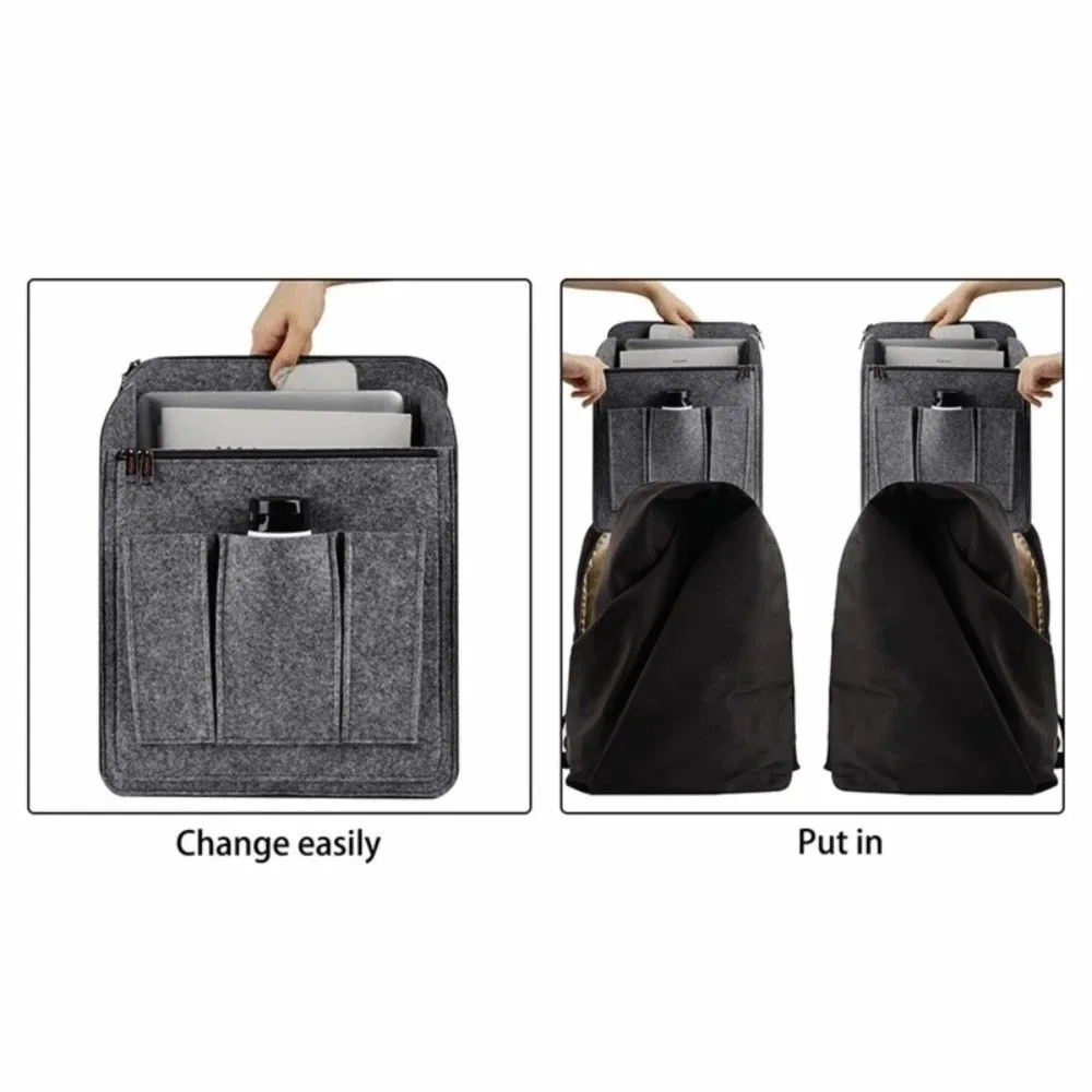Vilten rugzak-organizer inzetstuk Multi-pocket Multi-layer inzetstuk Cosmetische tas Grote capaciteit Effen kleur Rugzak-inzetstuk Buiten