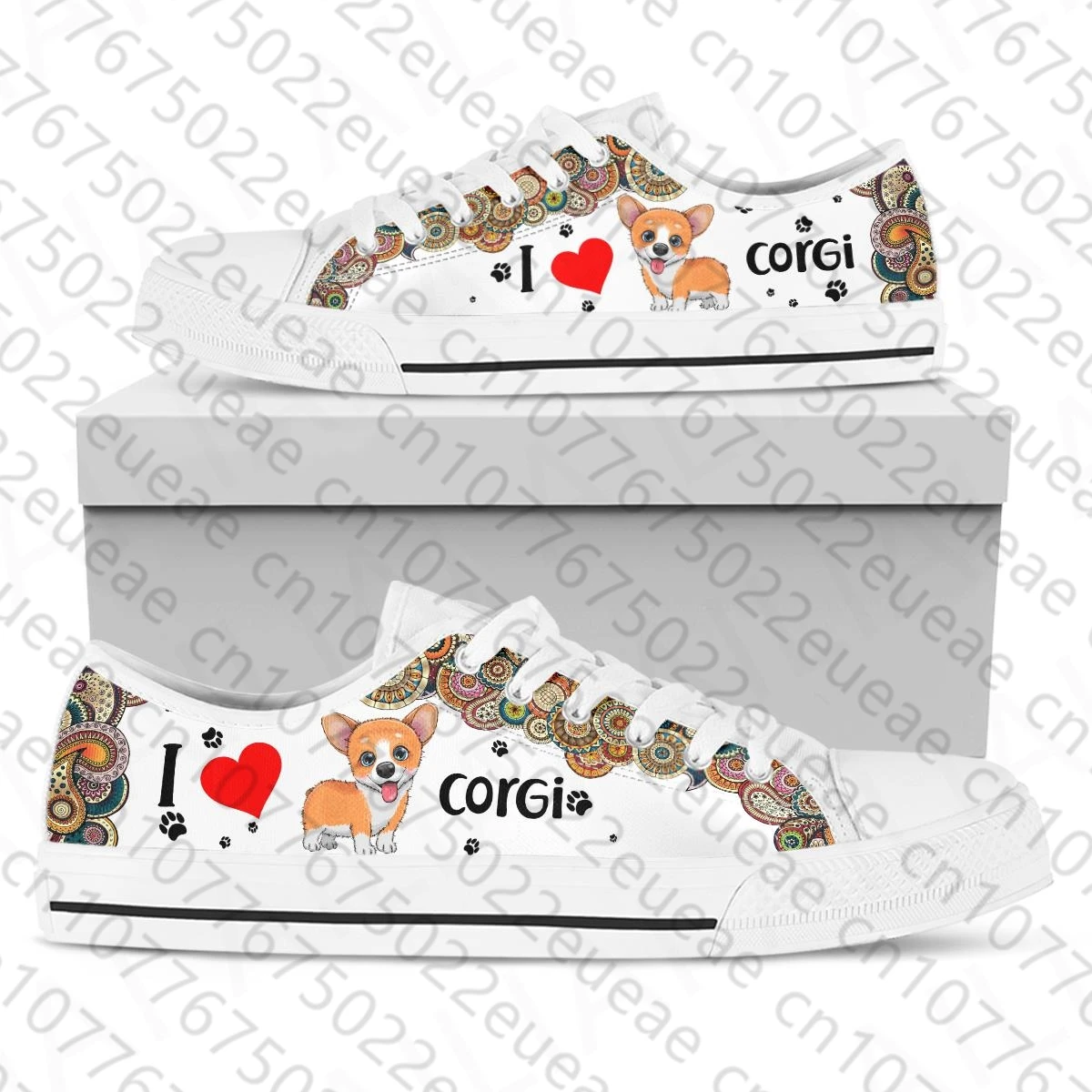 Bohemian Canvas Shoes Corgi Print Outdoor Walking Shoes Comfortable Casual Shoes For Pet Dogs Need Custom Shoes