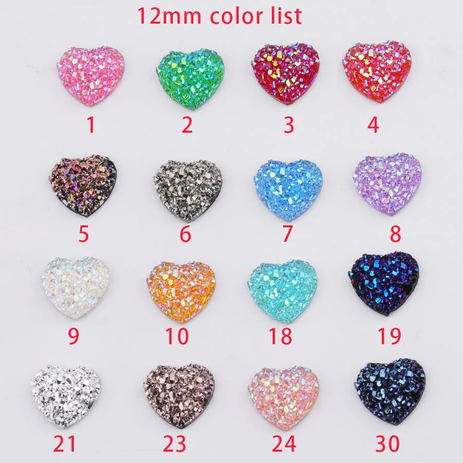 

100pcs/lot Glitter Faux Druzy Heart Resin Accessories for DIY Fashion Jewelry Earrings Necklace Match Metal Bottom Accessory