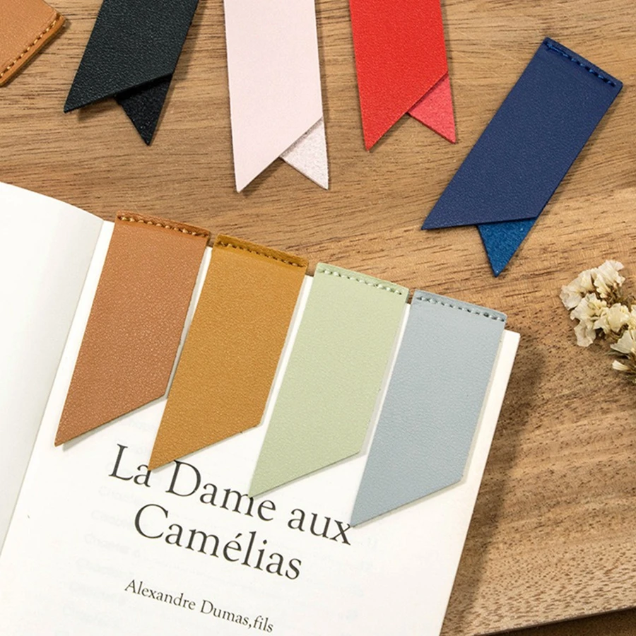PU leather bookmark business student book portable leather label solid color simple bookmark reading mark