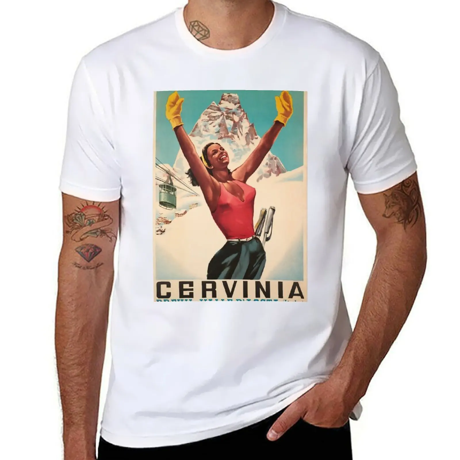 Cervinia, Breuil - Valle d'Aosta ,Italy, Ski Poster T-Shirt man tshirt t shirts cotton 100% T-Shirt