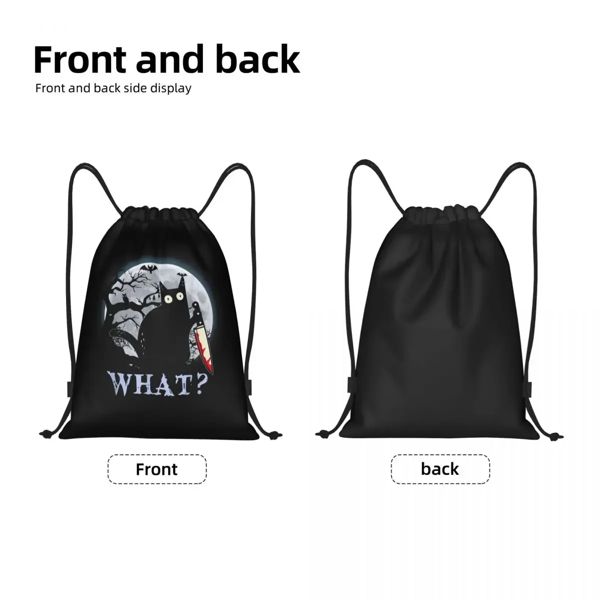 Custom Funny Cat What Murderous  With Knife Drawstring Bag Portable Sports Gym Sackpack Halloween Shopping Backpacks