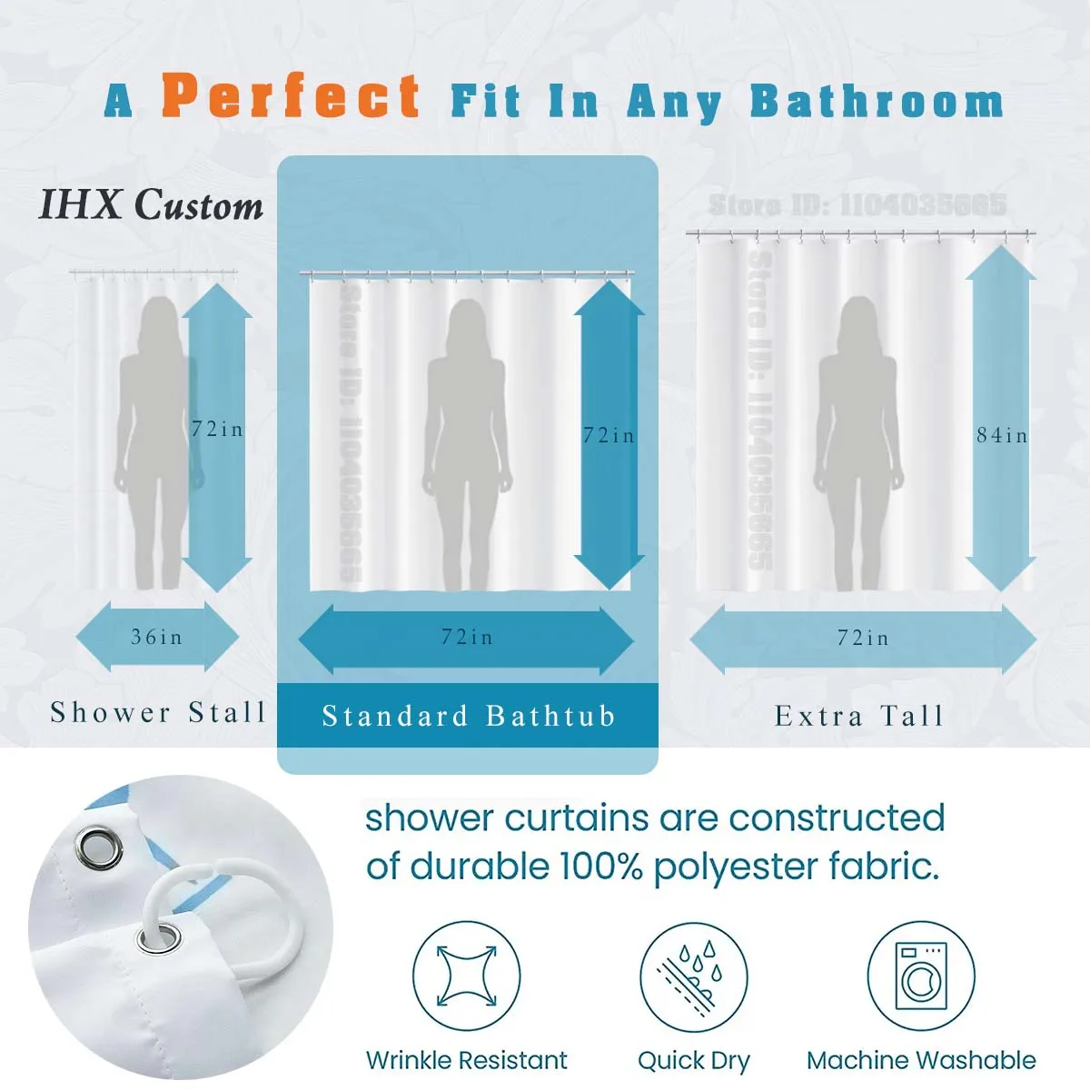 IHX Custom Shower Curtain Bathroom Waterproof Curtains Fabric Customized Photo Polyester Bath Decor With Hooks POD Dropshipping