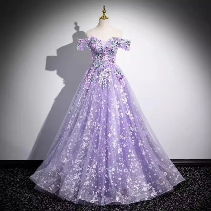 Vestido de noche morado elegante, vestido de princesa elegante con un solo hombro, fiesta de cumpleaños, ceremonia para adultos, vestido de presentador