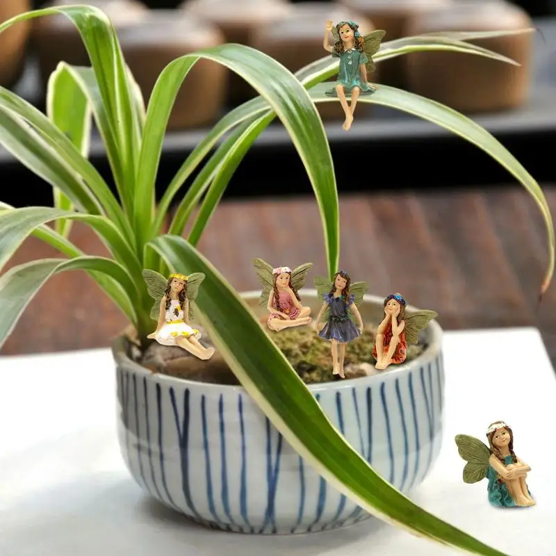 Fairies Miniature 6pcs Miniature Fairies Figurines Mini Fairies Garden Outdoor Ornaments Resin Angel Statue Garden Decoration
