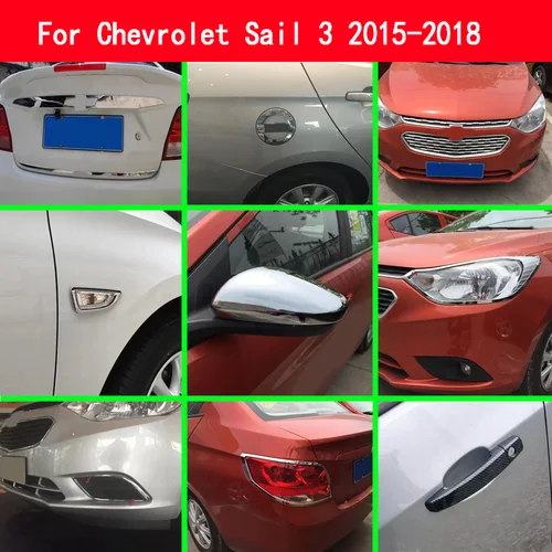 Marco de luz antiniebla trasera para Chevrolet Sail 3, 2015, 2016, 2017, 2018, manija de espejo de maletero, tapa de combustible, cubierta de cuerpo de puerta, parrilla embellecedora