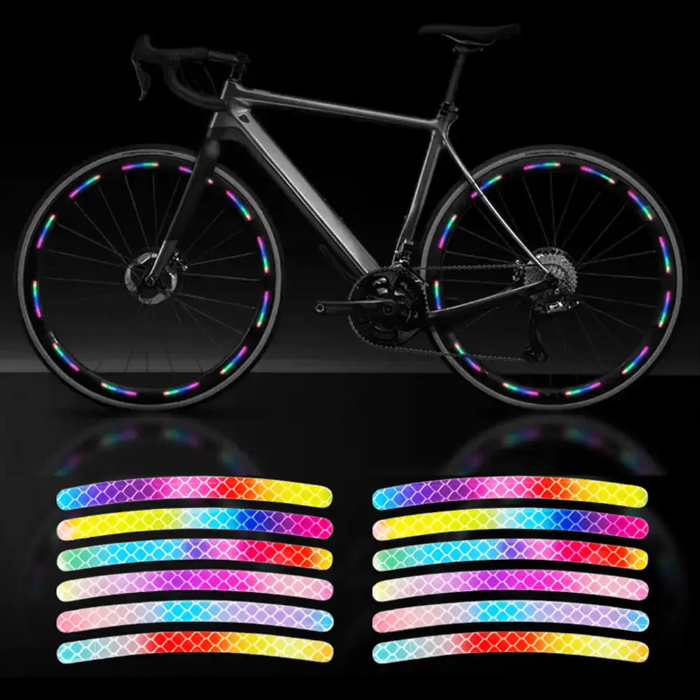 Rainbow Reflective Sticker Bike Wheels Night Glow Sticker for Car MTB Motocycle E-bike Night Safety Warning Stickers Accessories