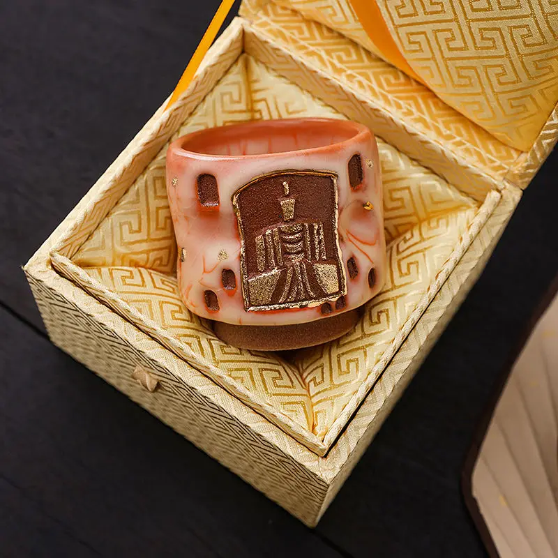 Teacup master cup handmade embossed gold wabi-sabi wind