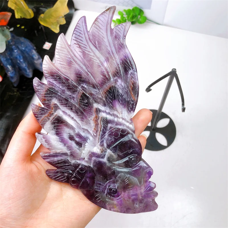 Natural Dream Amethyst Indian Chief Crystal Stone Statues, Healing Gemstone Sculpture, Home Decoration Gift, 1Pc