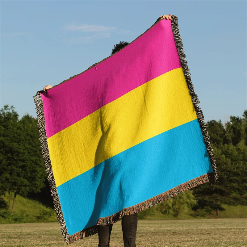 Gaslight Gatekeep Girlboss Pansexual Pride Flag LGBT Rainbow Jacquard Fringed Woven Throw Blanket