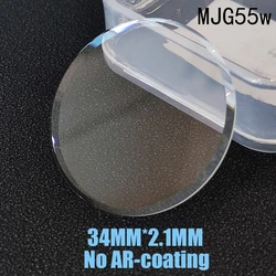 34x2.1mm Flat Big Chamfer Mineral Crystal Watch Glass Thick Mod Parts Replacement Round Transparent 0.8mm Bevel Edge AR Coating