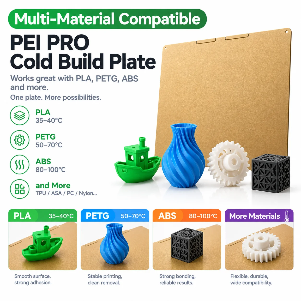 PEI PRO Cold Build Plate for Creality K2 K2 Pro, High Adhesion Double-Sided Spring Steel Cool Plate For PLA PETG ABS 3D Printing
