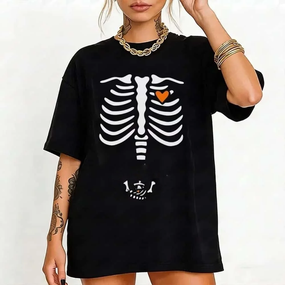 Matching Pregnancy Announcement Halloween Costume Cotton Unisex Tee Skeleton Halloween Maternity Shirt Skeleton Ribcage Shirt