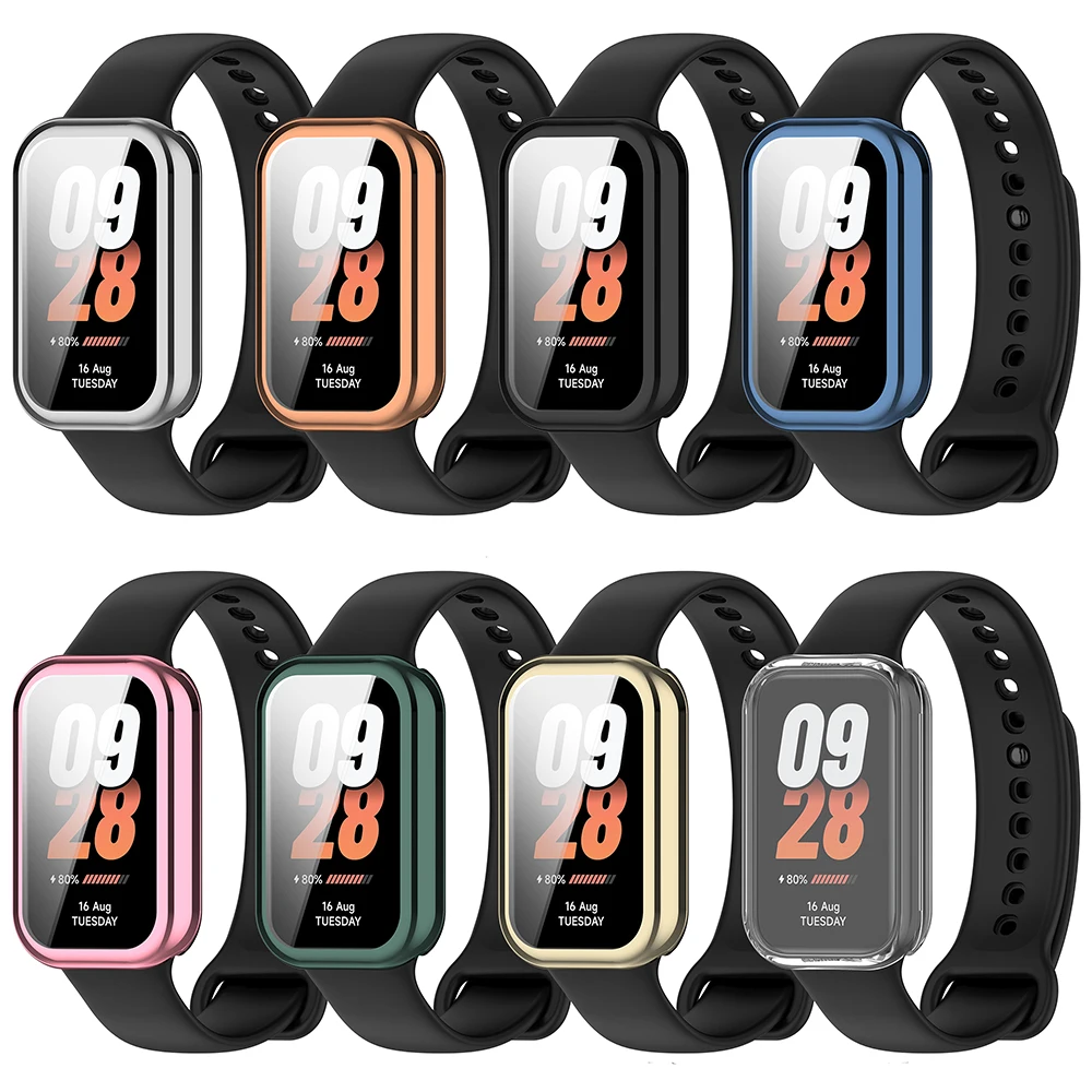 Electroplated TPU Protective Case For Redmi Band 2 Full Screen Protector Shell Cover for Xiaomi Band 8 Active