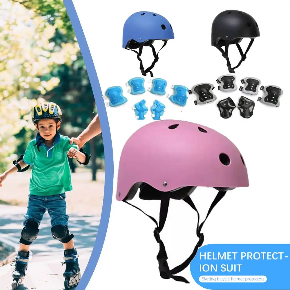 

7 in 1 Kids Safety Helmet Knee Elbow Pad Set Boys Girls Head Protective Gear Set for Bicycle Cycling Skateboard Scooter Skating