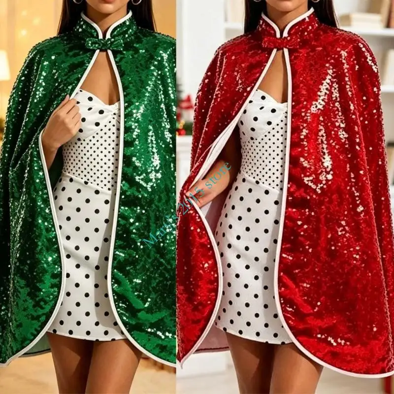 Christmas Capes Holiday Costume Cloak Cover with Neck Tie Closure, Size Polyester Party Layer for Stage and School Use