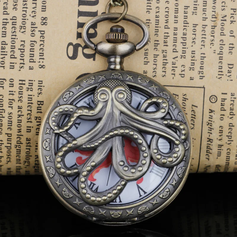 

Octopus Star Motif Pocket Watch with Chain Pendant Clokc Necklace Personality Retro Women Men's Creative Watches