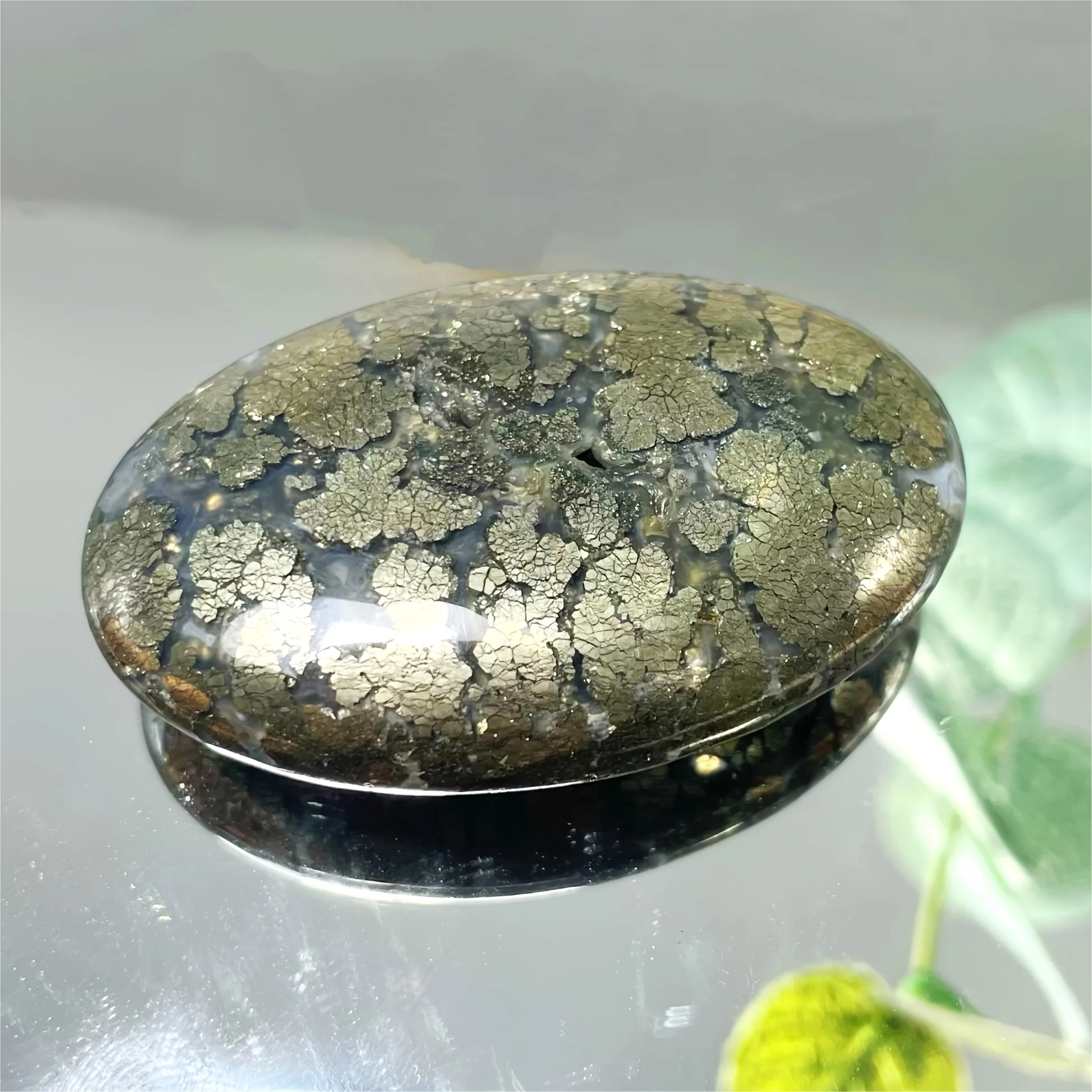 

1pc Pyrite & Agate Palm Stone, Crystal with Floral Pattern, Hand-Picked Unique Loose Stone for Jewelry Making, Home Decor
