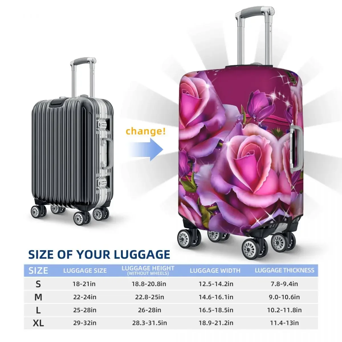 Pink Roses Printed Suitcase Cover Floral Plant 3D Cruise Trip Protector Flight Practical Luggage Case