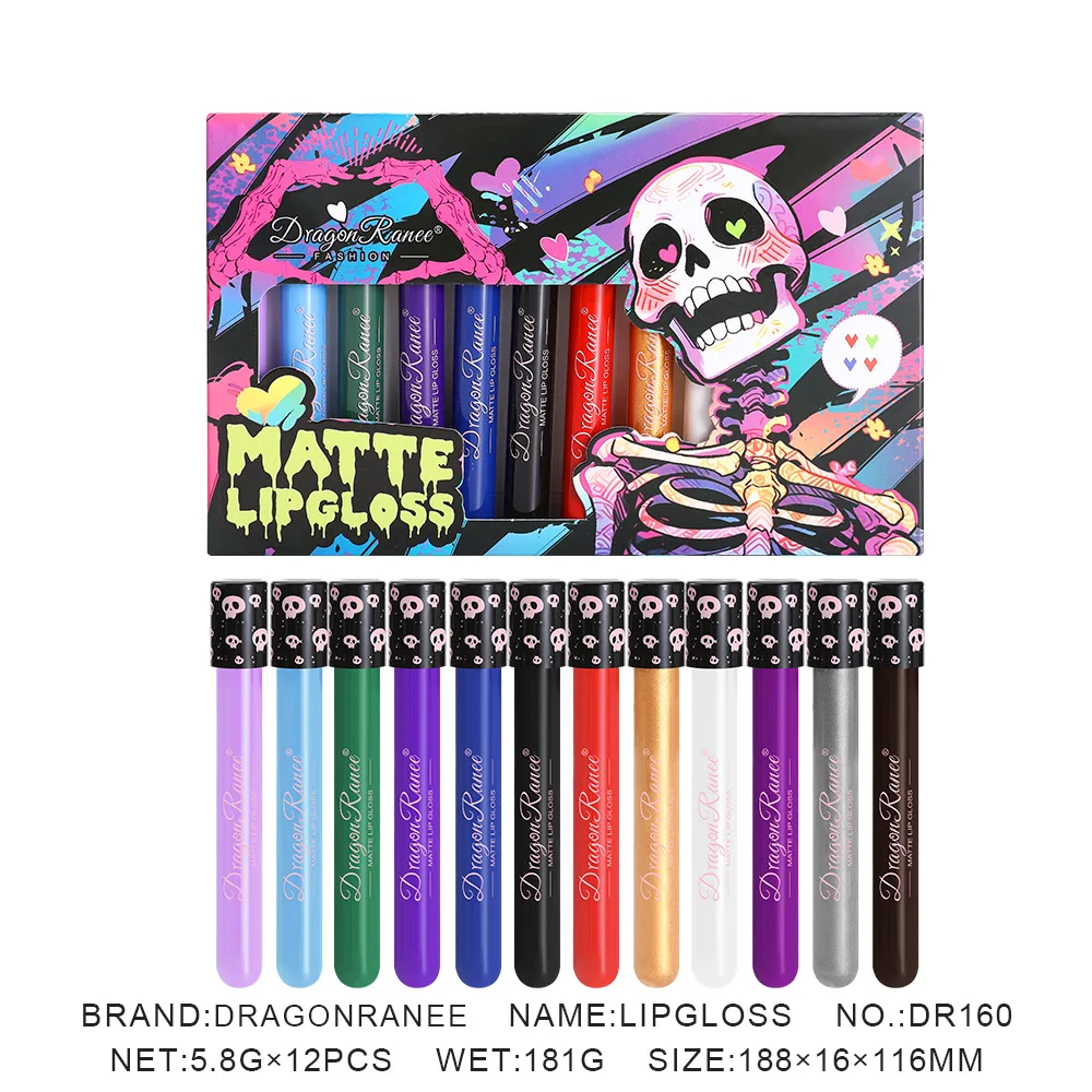 ลิปกลอสเนื้อแมทใหม่ 12 สี ลิปสติกคอสเพลย์แวมไพร์ กันน้ำ ติดทนนาน ชุดแต่งหน้า คอลเลคชั่นความงามฮาโลวีน