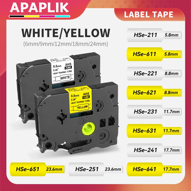 Compatible Label Tape Cassette for Brother P-Touch Heat Shrink Tube HSE621 HSE631 HSE231 Compatible with PT-E110 E300 E550W D200