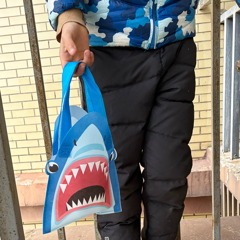15 Pcs Shark Party Favor Bags with Handles Blue Shark Candy Goodie Gift Bags Ocean Sea Baby Shower Birthday Supplies Decoration view 5