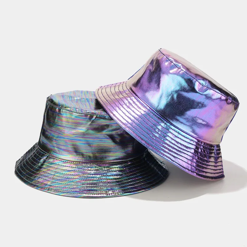 Men Women Fashion Bucket Hat PU Leather Rain Hat Waterproof Fishmen Cap Wide Brim UV Protection