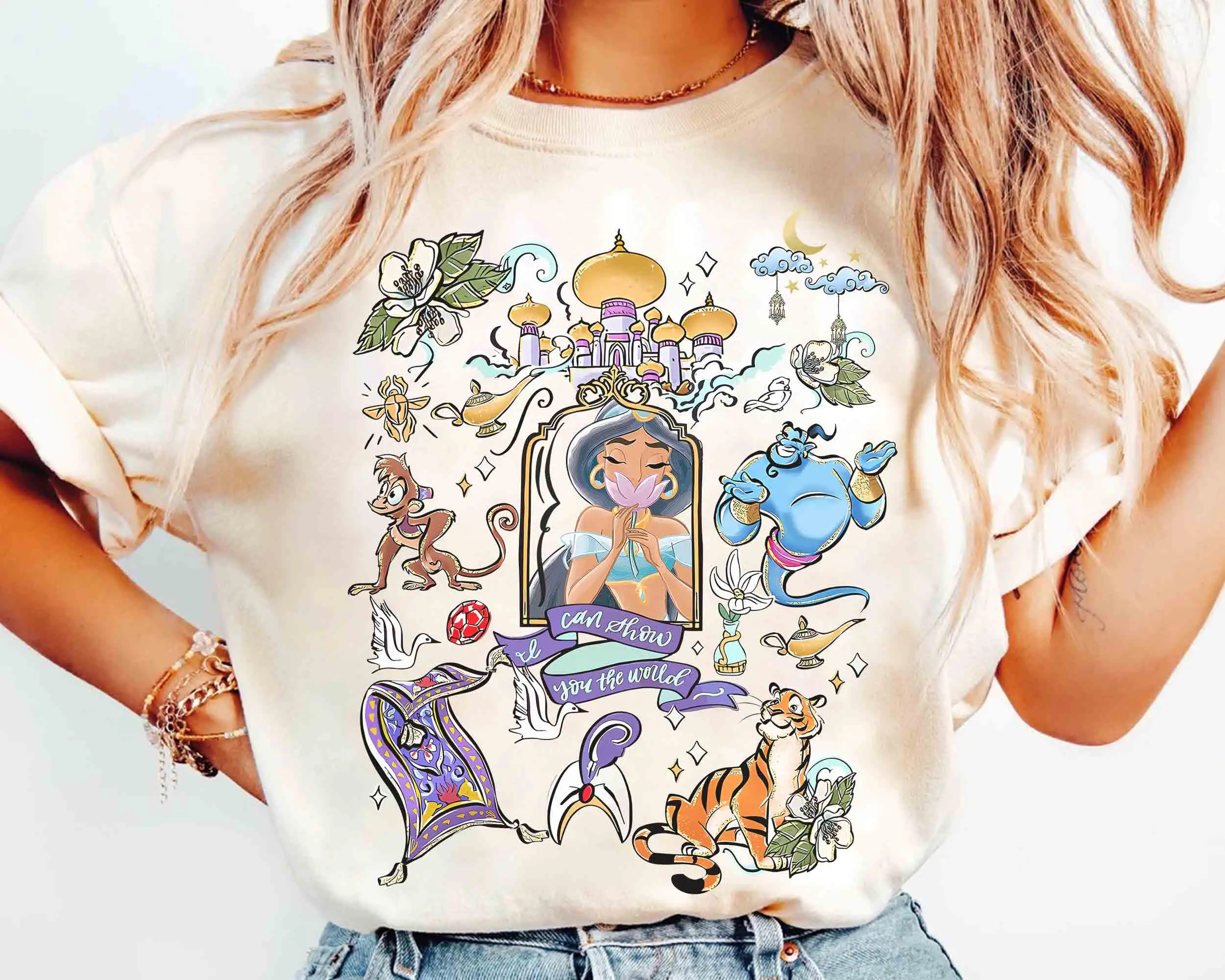 Comfort Colors ®   Koszulka Księżniczki Jasmine z Disneya, Koszulka Aladyna i Jasmine, Cały Nowy Świat, Koszulka Magic Kingdom