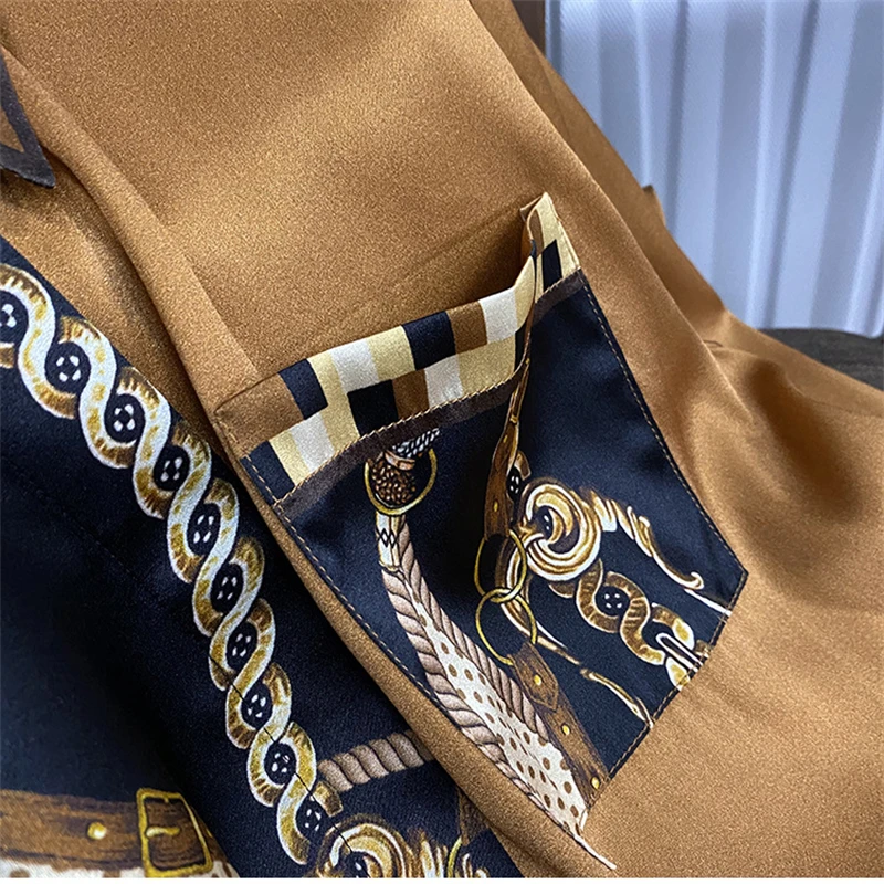 ZAROY Vintage Luxury Women Satin Shirts Spring Autumn Long Sleeve Lapel Silk Blouses Luxury Design Baroque Print Female Shirt