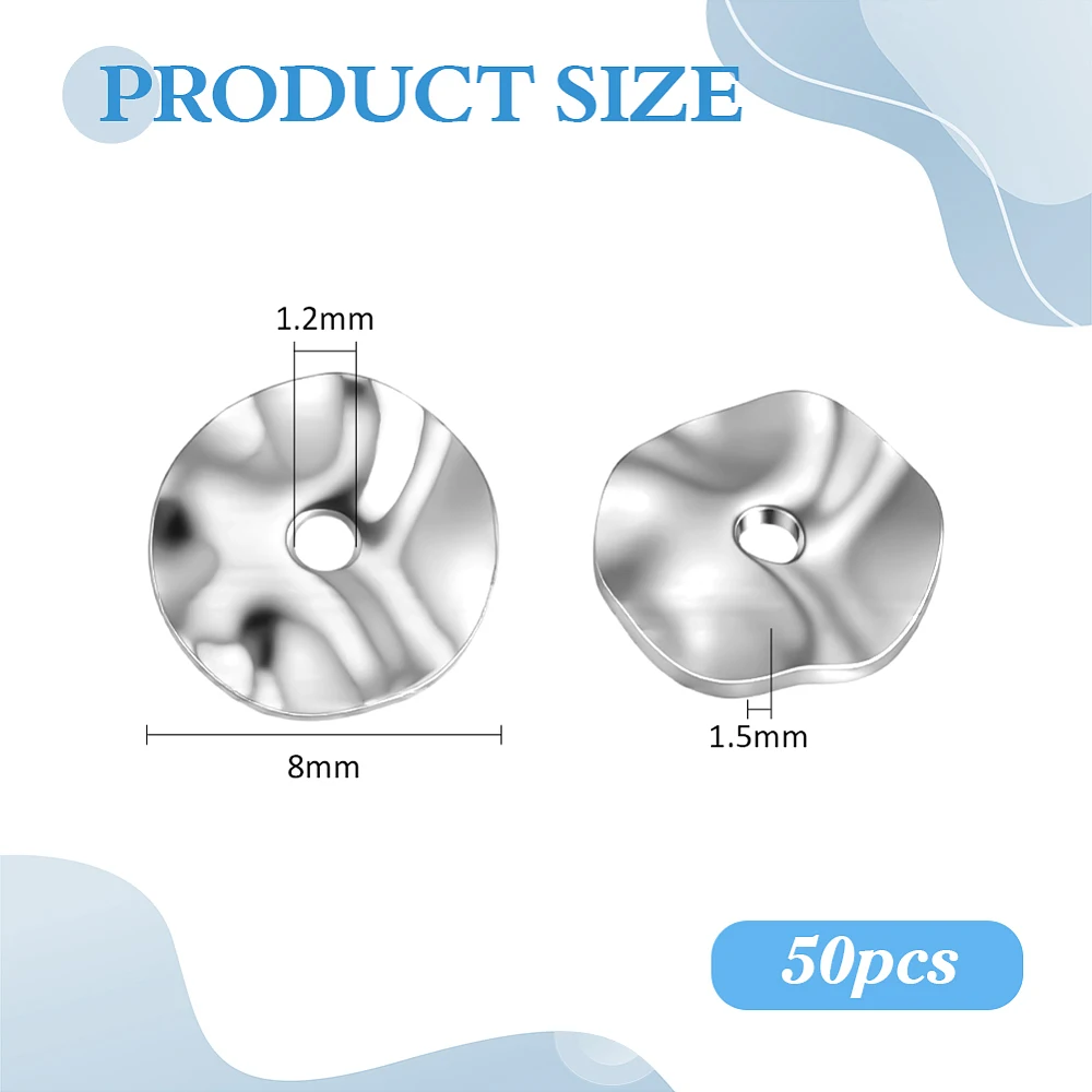 50PCS 8mm Spacer Beads Platinum Wavy Spacers Flat Round Bead Twist Disc Beads Heishi Spacers Bead for Jewelry Making