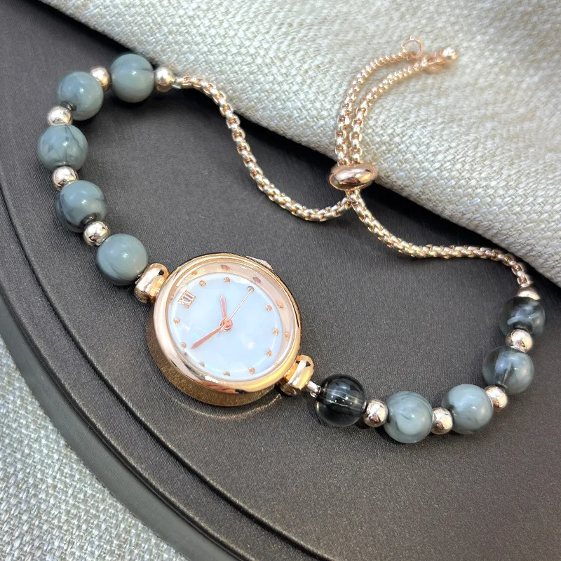 

Elegant Pearl Bracelet Women's Quartz Watch Pull-out Adjustable Strap Watch Luxury Small Dial Ladies Wristwatch Gift
