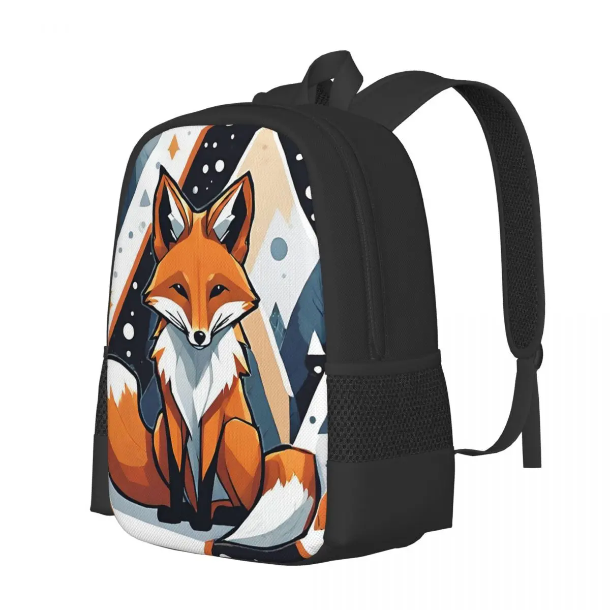 Smiling Geometric Fox Backpack Daypack Large Capacity Children BookBag School Bag Shoulder Bags for Men Women