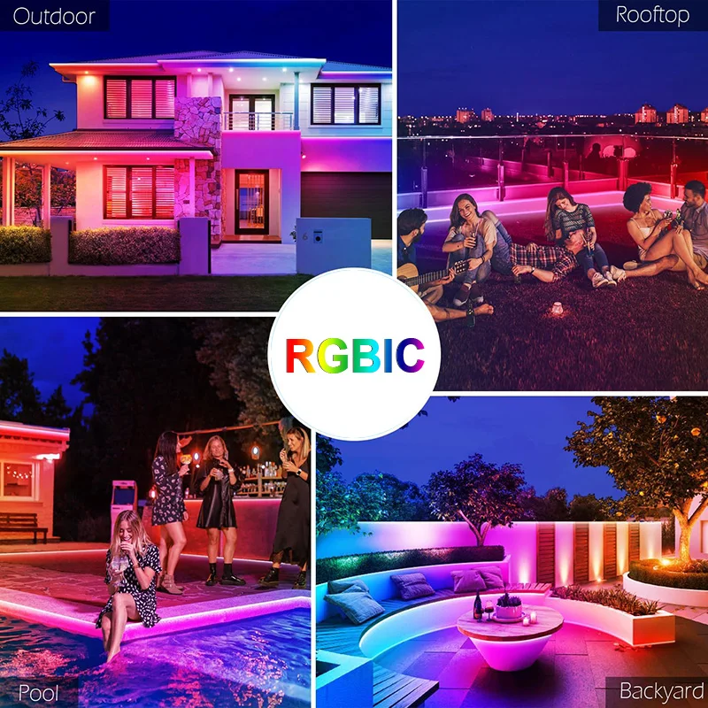 Waterproof Colorful Light Strip,RGB/ RGBIC 5M 10M 15M LED Strip Light,Music Sync Flexible Lamp Tape For Indoor Outdoor Home Deco