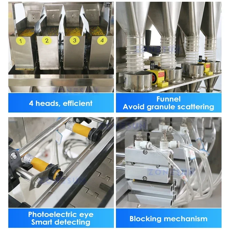 ZONESUN Lini Produksi Granul Otomatis Timbang untuk Mengisi Kacang Kacang Biji Gandum Mesin Pengemas Botol Partikel ZS-FAL180X10