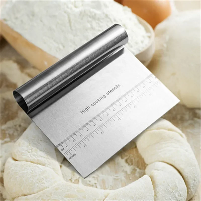 1Pcs Stainless Steel Metal Griddle Scraper Chopper - Great As Dough Cutter for Bread and Pizza Scraper with Scale Kitchen Tools