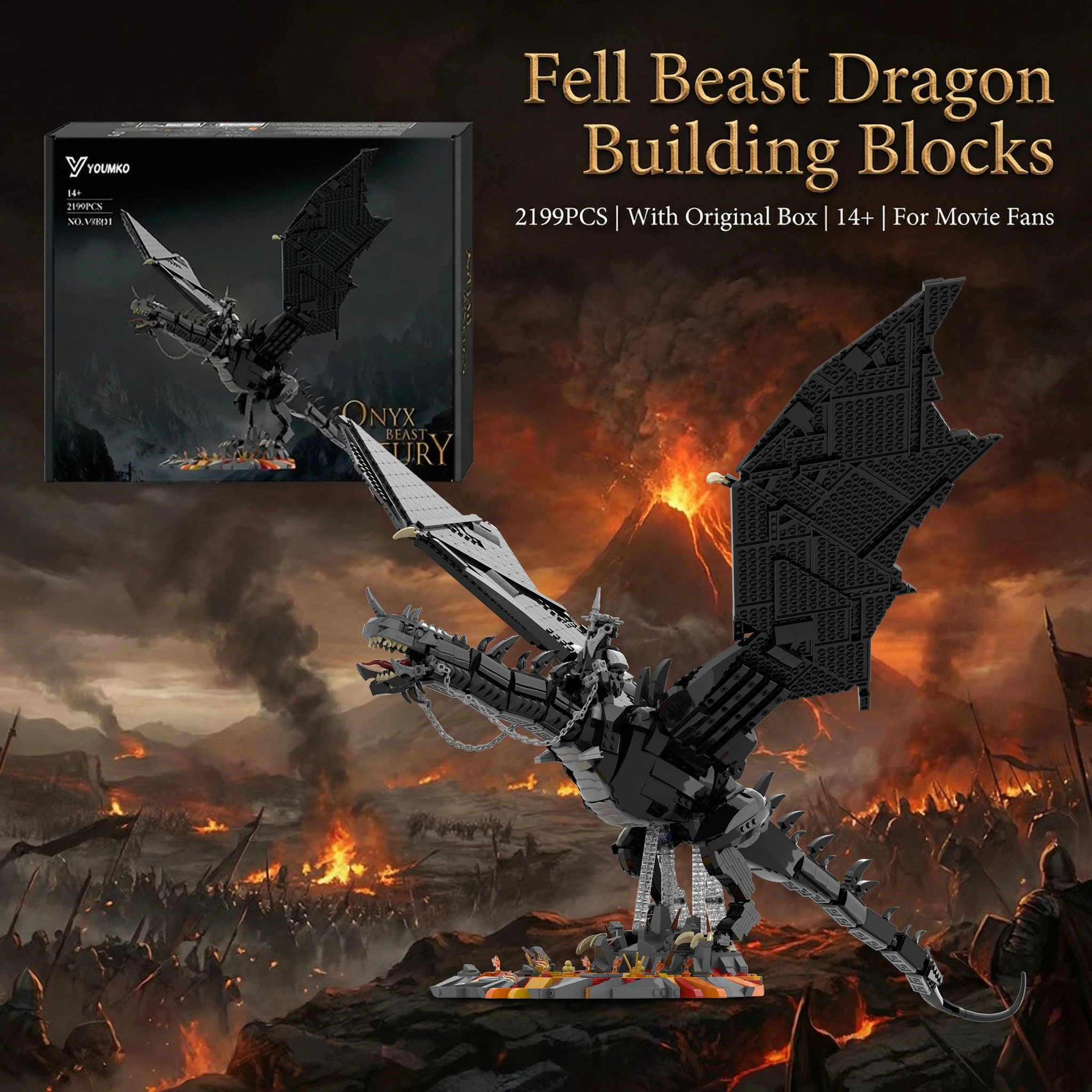 

Набор строительных блоков «Зверь-дракон» по мотивам фильма «Властелин колец», модель черного монстра, конструктор DIY для мальчиков, взрослых и детей, STEM-подарок, 2199 деталей