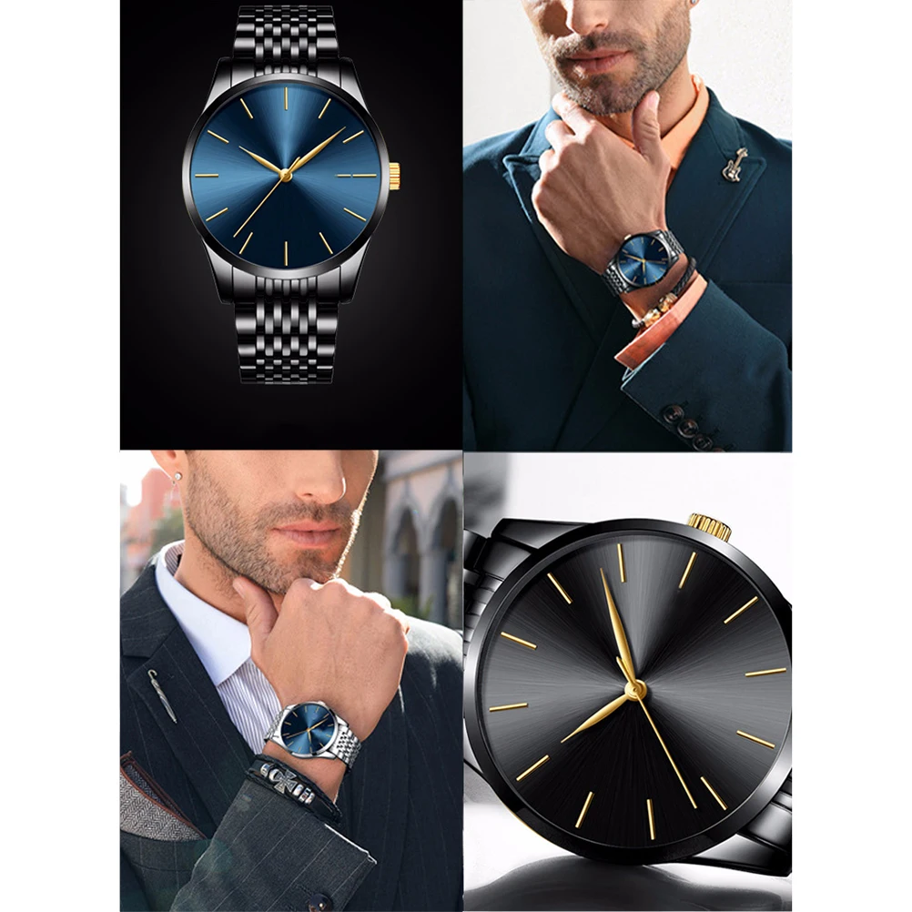 

Мужские кварцевые часы из нержавеющей стали, черные деловые часы с календарем, водонепроницаемые модные наручные часы, мужские наручные часы