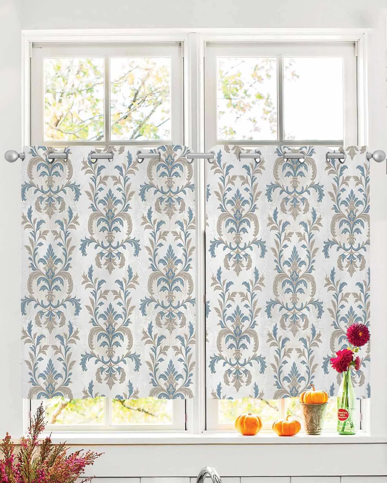 

Tulle Window Curtains Medieval Damask Flowers Pattern for Living Room Bedroom Transparent Chiffon Sheer Voile Window Curtain