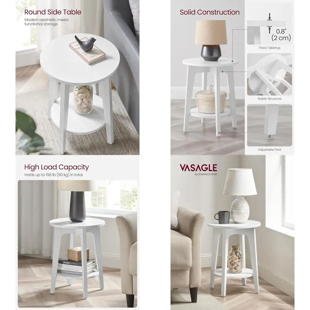 

2-Tier Small Round End Table, Nightstand, Tapered Legs, Curved Design for Small Spaces, Living Room, Bedroom, Cloud White