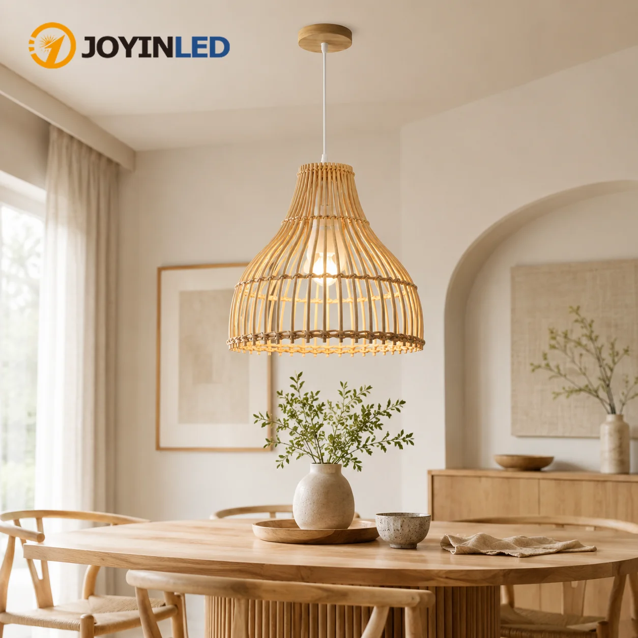 JOYINLED 24CM Rattan Lamp Shade Boho Wicker Pendant Light Shade Handwoven Cover for E27 Kitchen Bedroom Cafe Farmhouse Decor