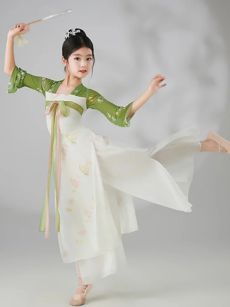 Classical Dance Costume Girls Chinese Dance Clothes Floating Saree Practice Clothes Girls Hanfu Fan Dance Suit Performance