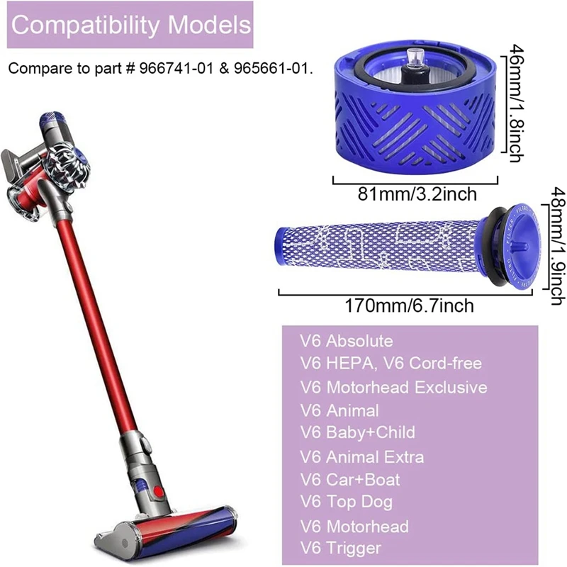 แผ่นกรอง HEPA เข้ากันได้สําหรับอุปกรณ์เสริมเครื่องดูดฝุ่น Dyson V6 965661 -01 และ 966741 -01