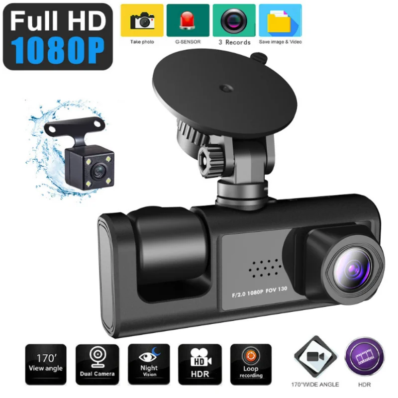 

3-Channel 1080P WiFi Dash Cam: Car DVR with Dual Lens & Rear View Camera -Vehicle Accessory for Seamless Recording & App Control