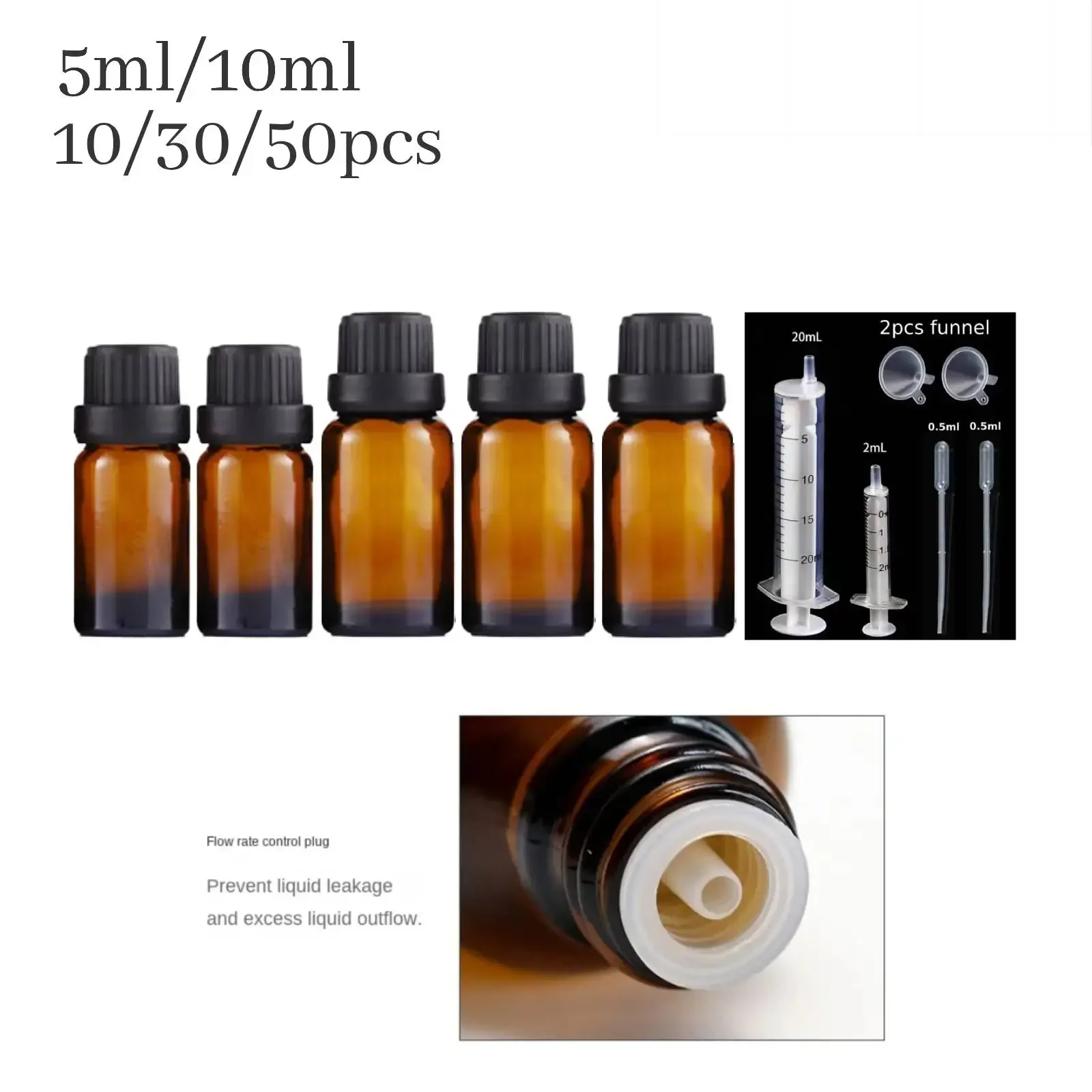 

30/50PCS 5ml/10ML Amber Brown Drop Bottle Massage Oil Pipette Glass Aromatherapy Liquid Essential Basic Bottles Refillable