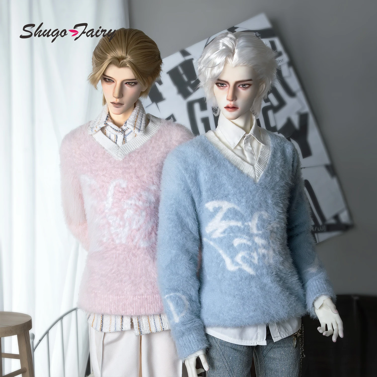 Shugafairy Carson D/E 1/3 BJD Uncle Head Set Completo, Figura de Resina Hecha a Mano con Atuendo Moderno Informal de Punto para Fotografía Artística