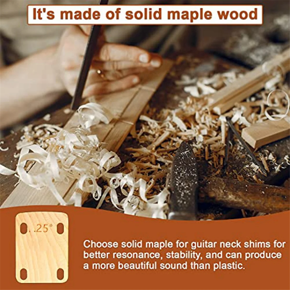 Solid Maple Madeira Guitarra Neck Shims, Neck Proteção Shim, Ferramenta de placa, 0,25, 0,5, 1 grau, 3pcs