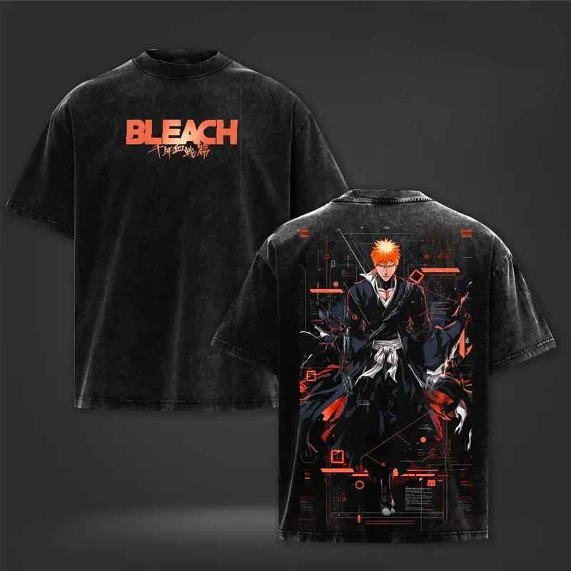 Shinji Hirako BLEACH Anime Clothing Men Women Oversized T-shirts Short Sleeve Washed T Shirt Vintage Cotton Tshirt Harajuku Tops